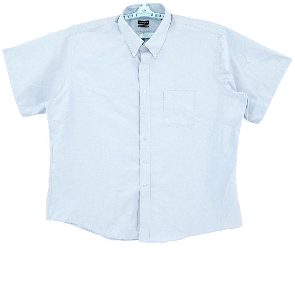 Van Heusen Men's Short Sleeve Regular Fit Wrinkle-Free Blue Shirt Size 20 NWOT